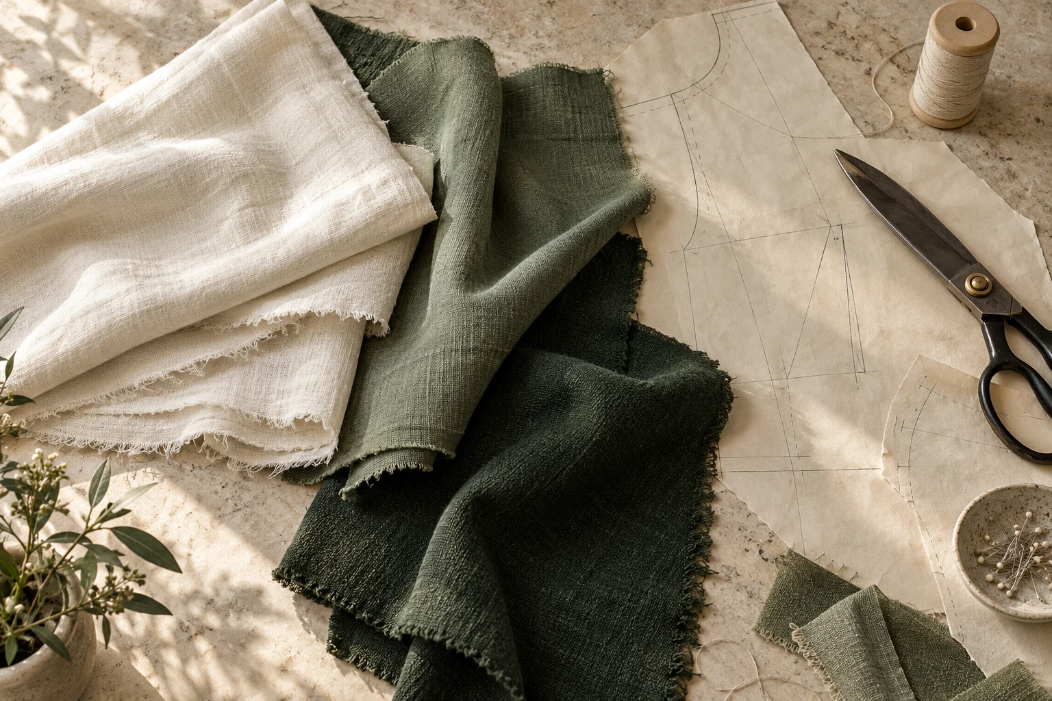 Concept study of surplus textiles, pattern paper and tailoring tools