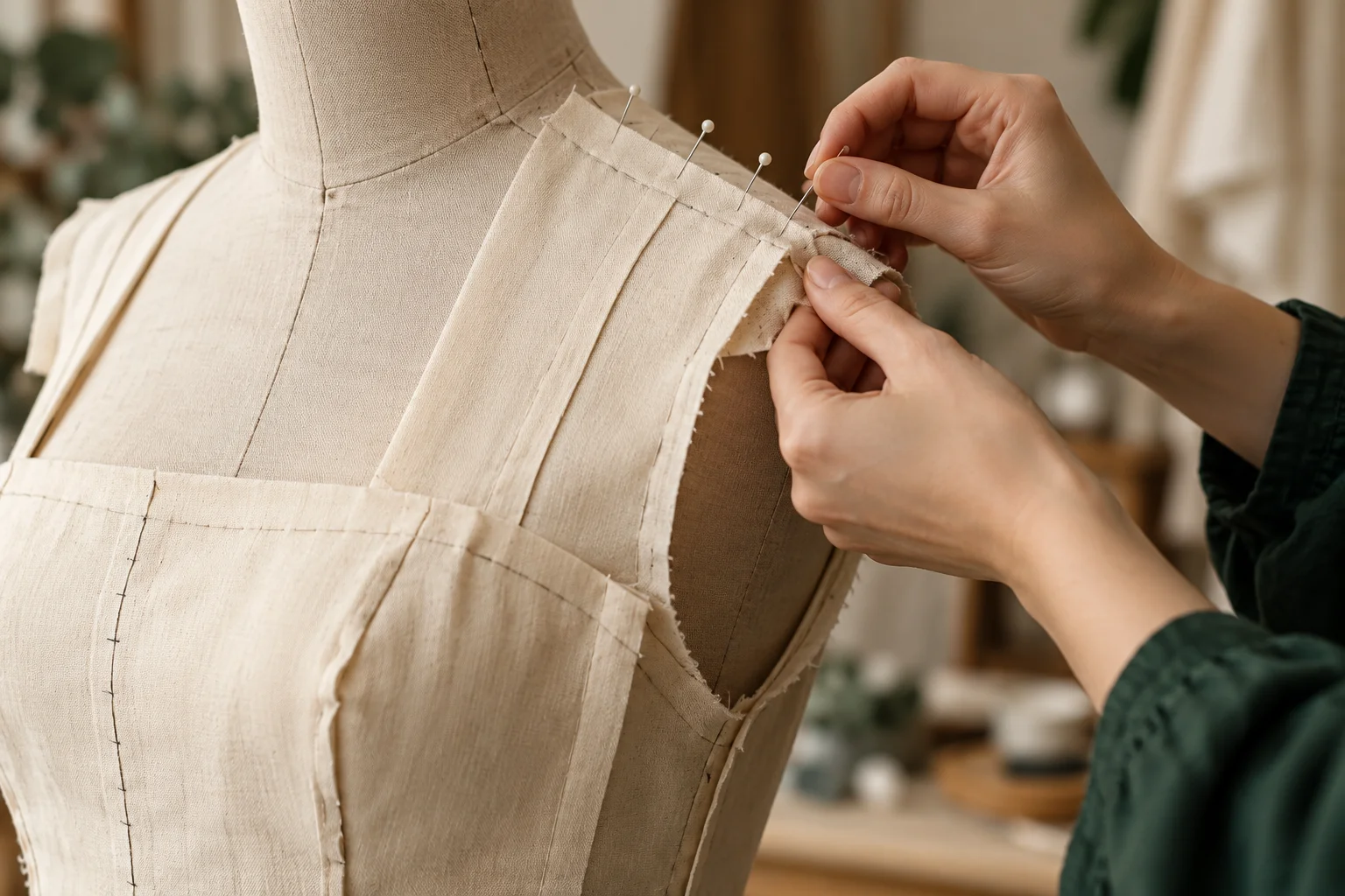 Concept of a calico prototype undergoing shoulder seam review